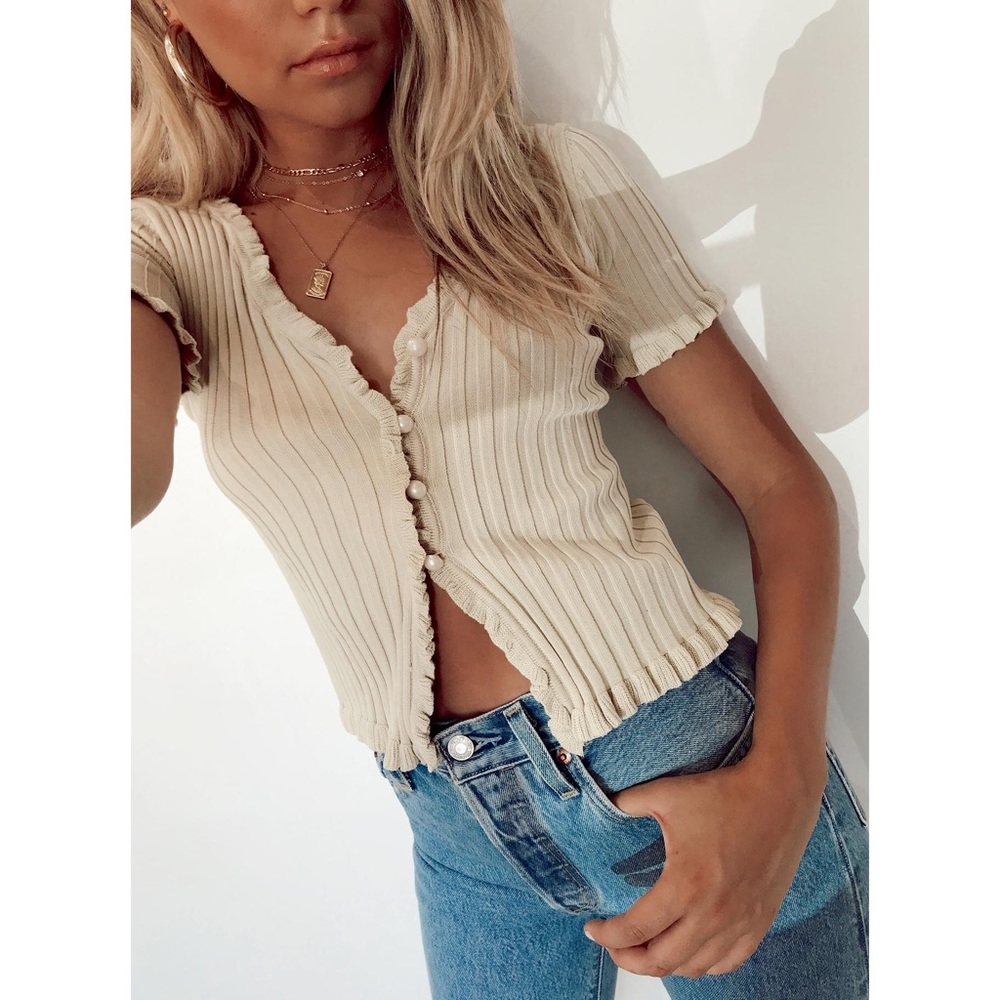 Princess Polly Zahira Button Front Ribbed Crop Top